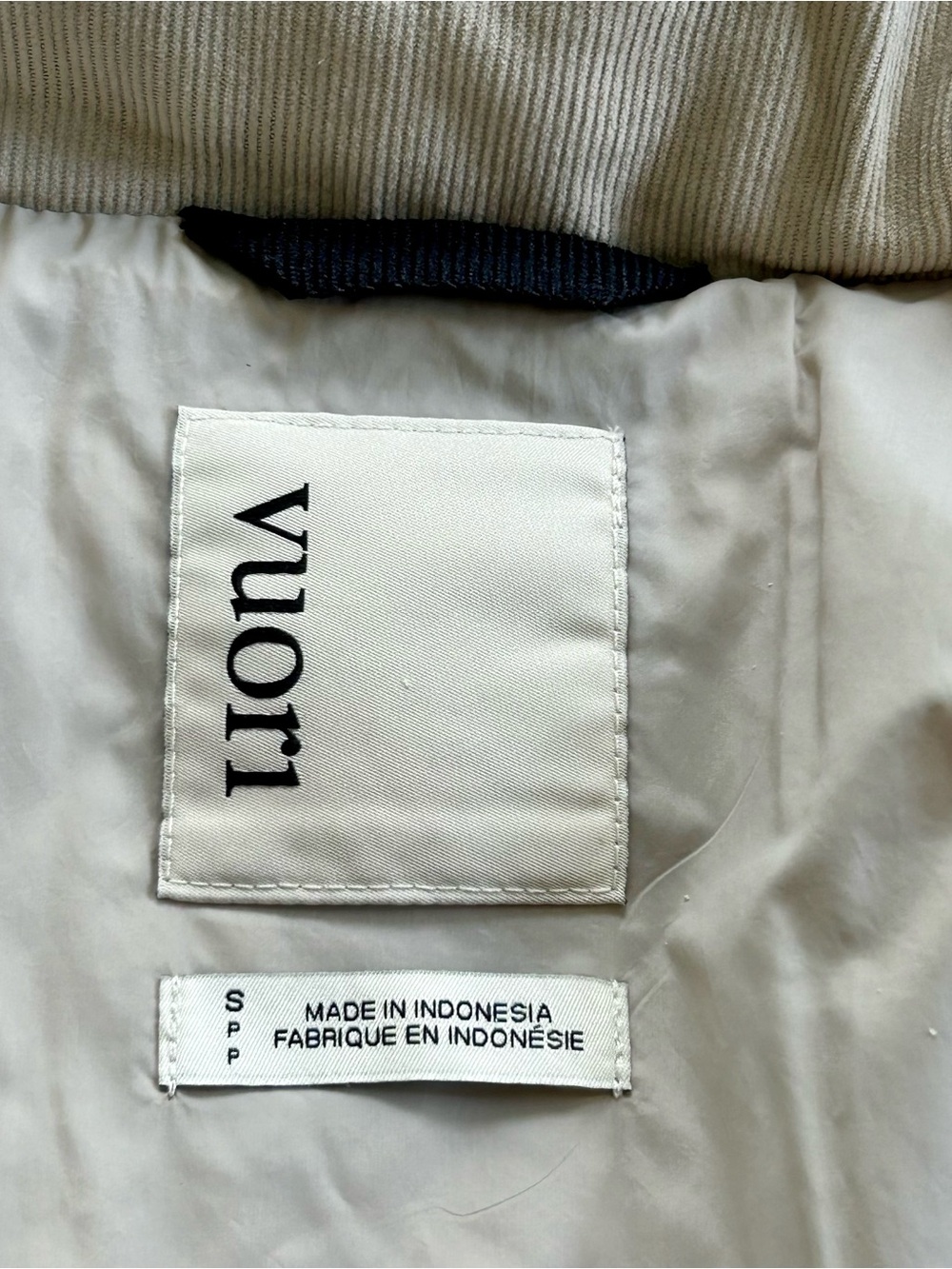 Vuori Carmel Corduroy Puffer Jacket Small S Cream Ivory RDS Down Cropped Zip Coa - Picture 11 of 11